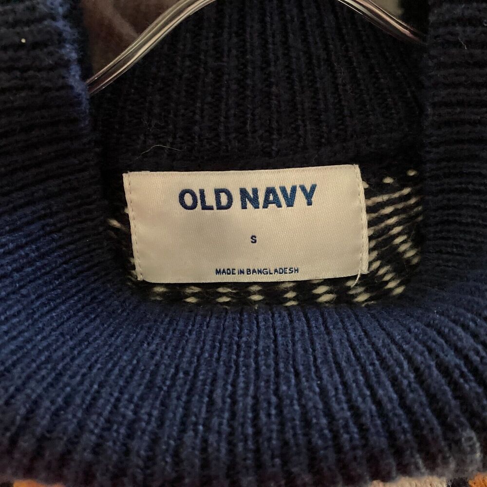Old Navy Fair Isle Sweater Dress Size S Navy Blue Cotton Blend Mock Neck - Picture 9 of 9